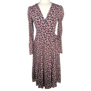 Diane Von Furstenberg DVF Shirred Midi Wrap Dress XS Animal Leopard Print *Read